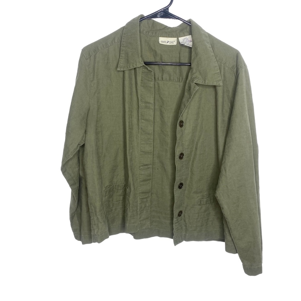 Vintage linen shirt shacket lightweight olive green size large k